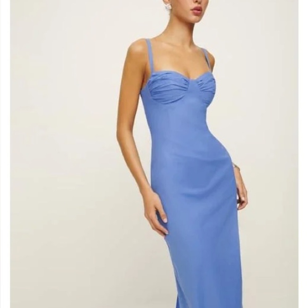 NWOT Reformation Stormi Bustier Midi / Maxi Dress in Dusk Light Blue - Picture 2 of 12